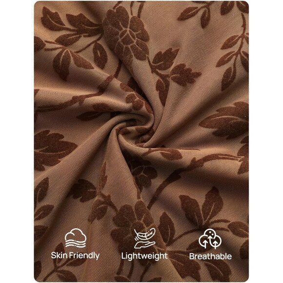 Zesica Women's Brown Yellow Ruched Mesh Long Sleeve Floral Bodycon Dress - Picture 4 of 5